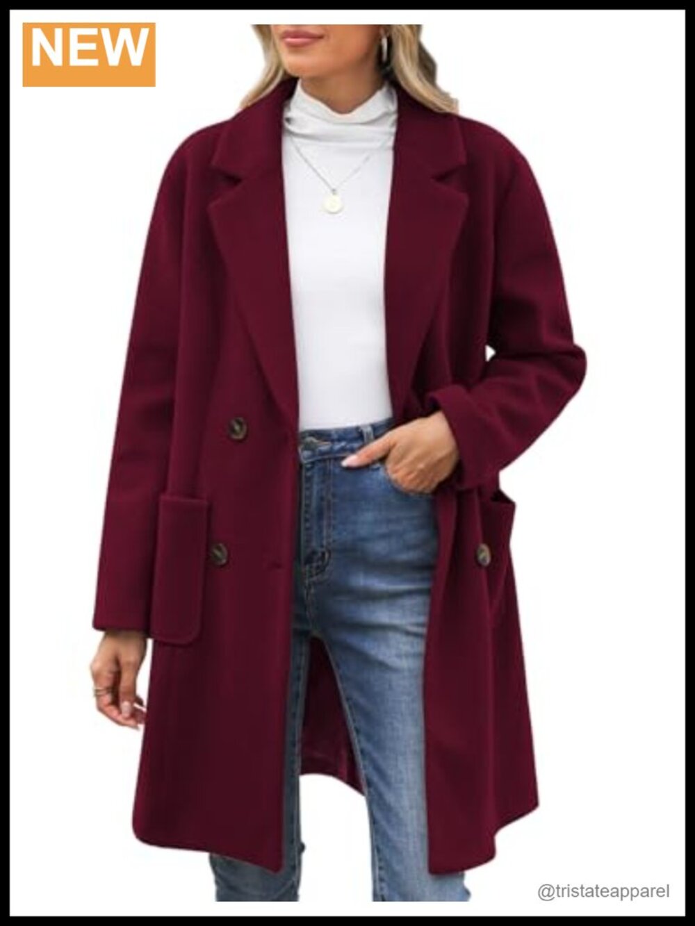 Wool Blend Pea Coat Double Breasted Notch Lapel Trench Coat Women's